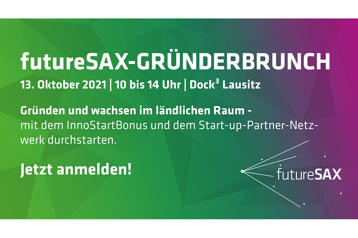 Am 13. Oktober 2021 veranstaltet futureSAX den Gründerbruch zum Thema Gründen und wachsen im ländlichen Raum im Dock3 Lausitz.