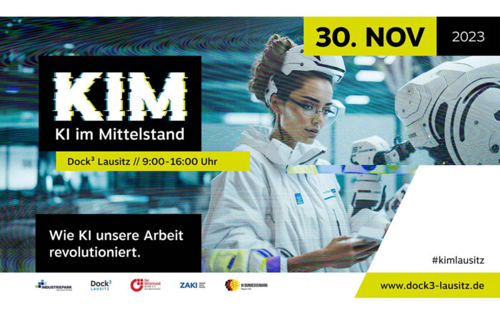 Am 30.11.2023 laden wir zur Ersten Lausitzer KI-Konferenz ein: Wie KI unsere Arbeit revolutioniert. Mit Volucap, Sven Bliedung von der Heide; TU Dresden, Prof. Dr. Andreas Pinkwart; BTU-Cottbus Senftenberg, Prof. Dr.-Ing. habil. Matthias Wolff.